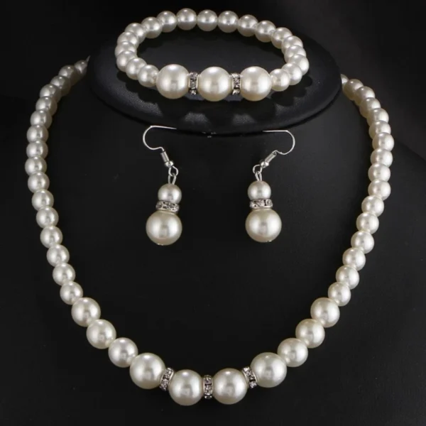 Simulated Pearl Jewelry Set for Women: Necklace, Earrings, Bracelets - Fashion Party Gift