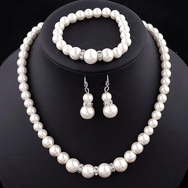 Simulated Pearl Jewelry Set for Women: Necklace, Earrings, Bracelets - Fashion Party Gift