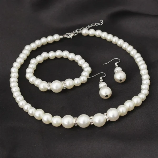 Simulated Pearl Jewelry Set for Women: Necklace, Earrings, Bracelets - Fashion Party Gift