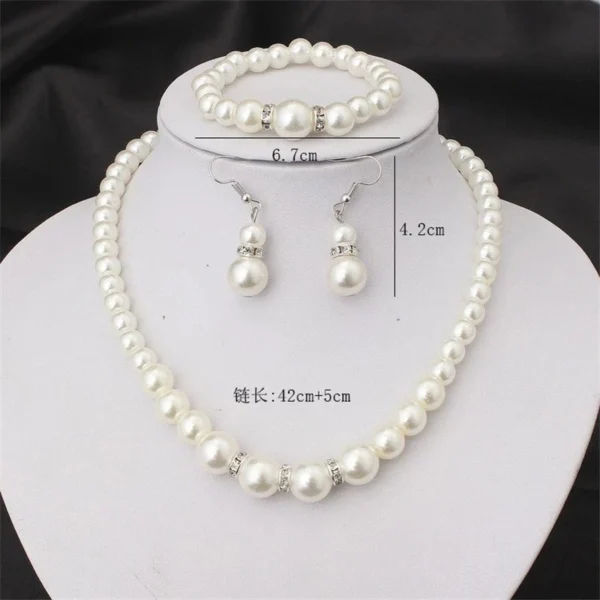 Simulated Pearl Jewelry Set for Women: Necklace, Earrings, Bracelets - Fashion Party Gift