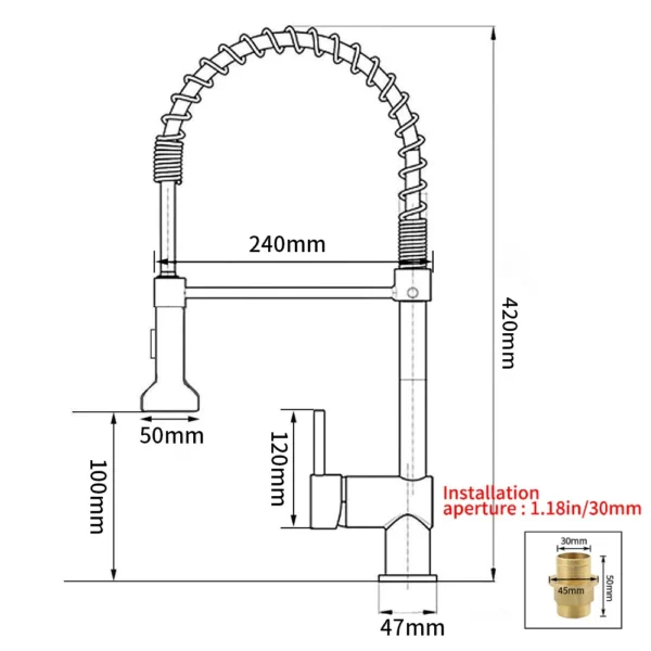 Kitchen Faucets Brush Brass Faucets for Kitchen Sink Single Lever Pull Down Spring Spout Mixers Tap Hot Cold Water Crane 9009