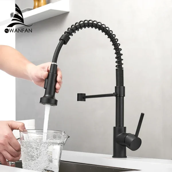 Kitchen Faucets Brush Brass Faucets for Kitchen Sink Single Lever Pull Down Spring Spout Mixers Tap Hot Cold Water Crane 9009