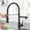 Kitchen Faucets Brush Brass Faucets for Kitchen Sink Single Lever Pull Down Spring Spout Mixers Tap Hot Cold Water Crane 9009