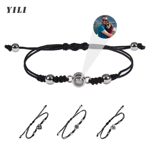 Personalized Circle Photo Bracelet Custom Projection Picture Bracelets Couple Memorial Jewelry Christmas Gift for Women Men