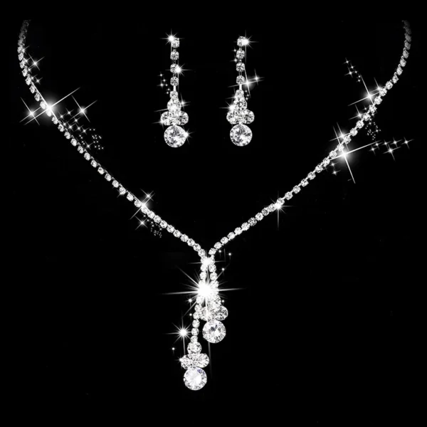 Fashion Crystal Bride Jewelry Set Rhinestone Silver-plated Wedding Dress Banquet Necklace Earring Set Ladies Gift